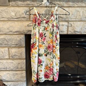 BiBi Cream Floral Adjustable Halter Blouse Medium